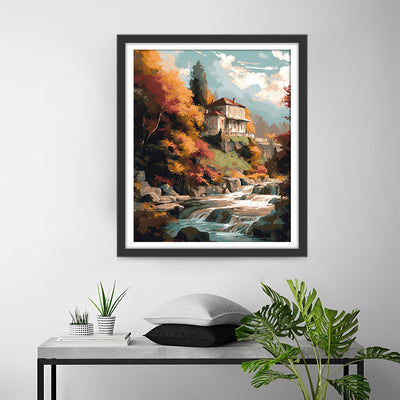 Villa am Wasserfall Diamond Painting