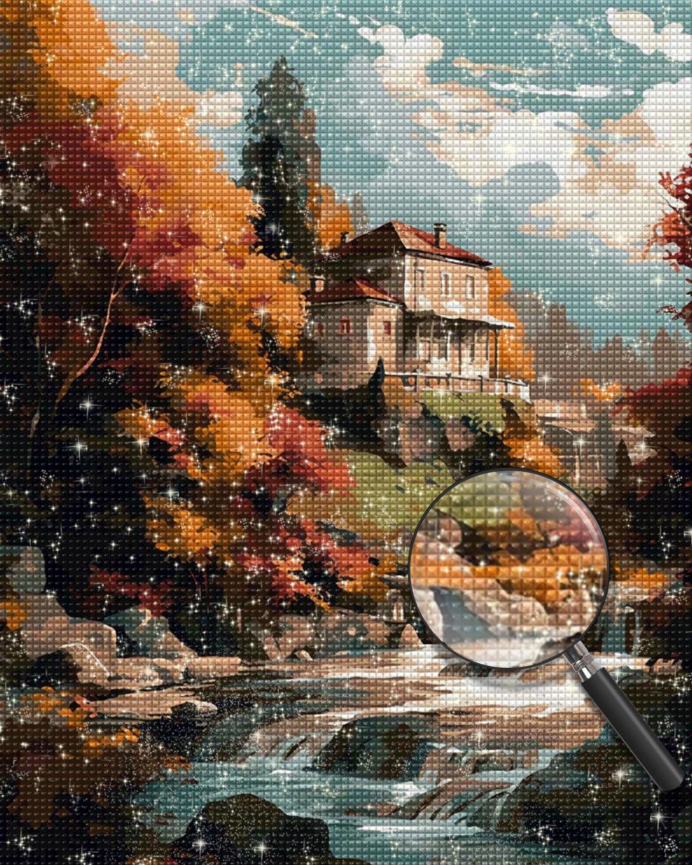 Villa am Wasserfall Diamond Painting