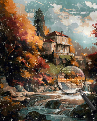 Villa am Wasserfall Diamond Painting