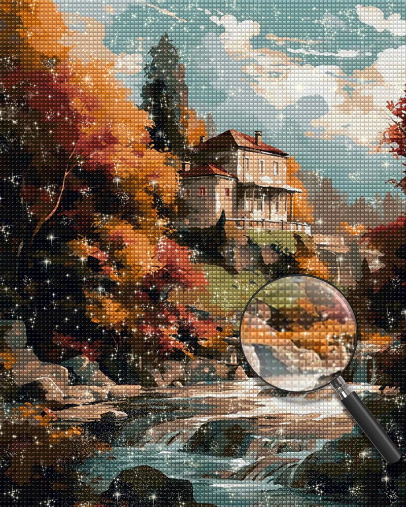 Villa am Wasserfall Diamond Painting