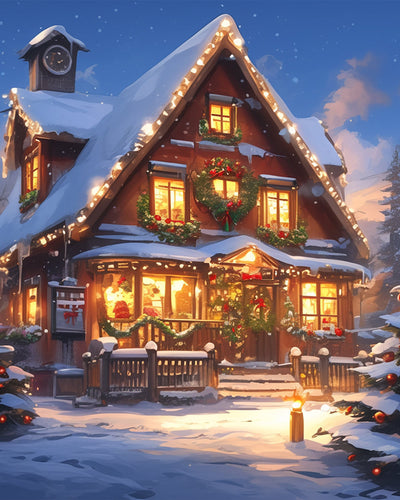 Villa mit Weihnachtsatmosphäre Diamond Painting