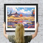 Villa und Teich in den Bergen Diamond Painting