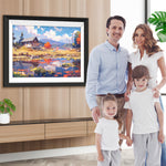 Villa und Teich in den Bergen Diamond Painting