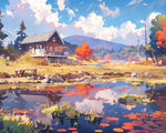 Villa und Teich in den Bergen Diamond Painting