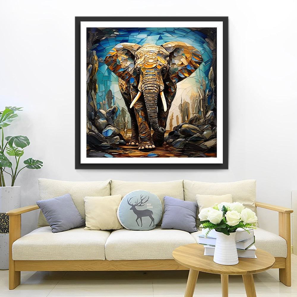 Vintage Buntglas-Stil Elefant Diamond Painting