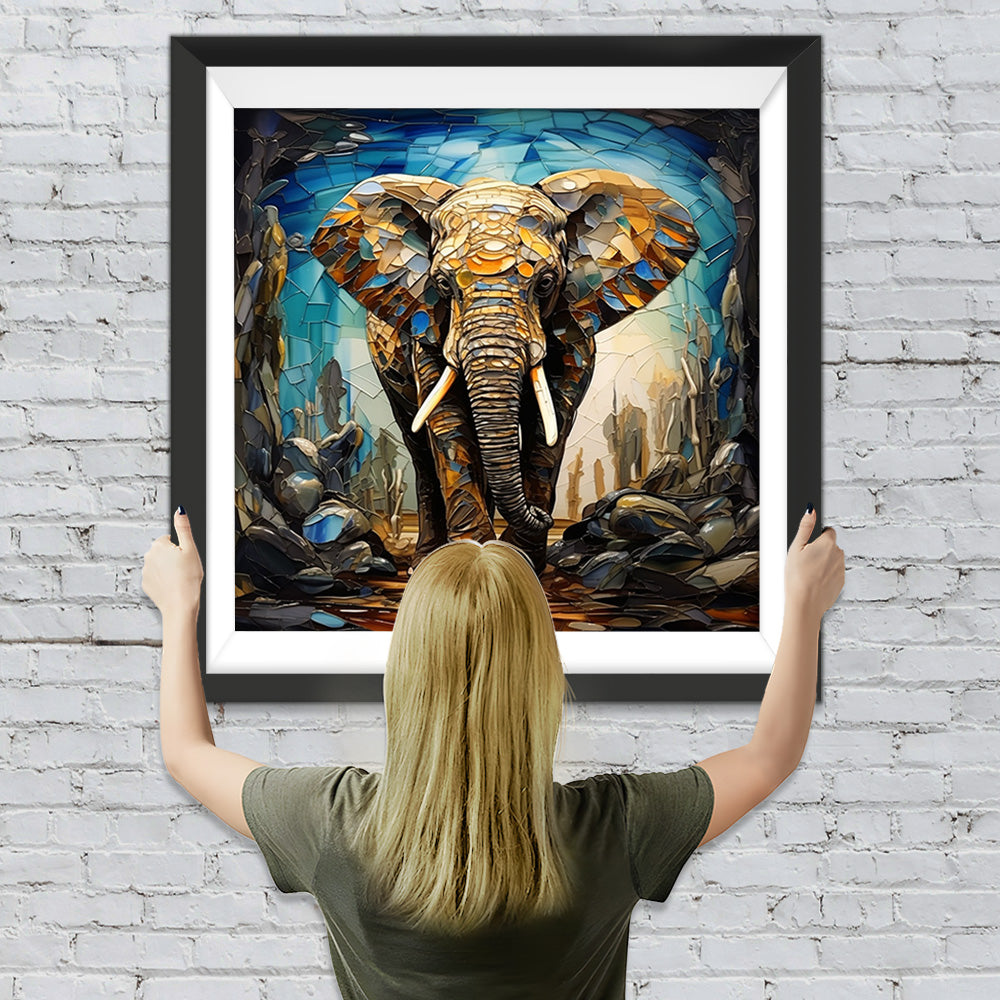 Vintage Buntglas-Stil Elefant Diamond Painting