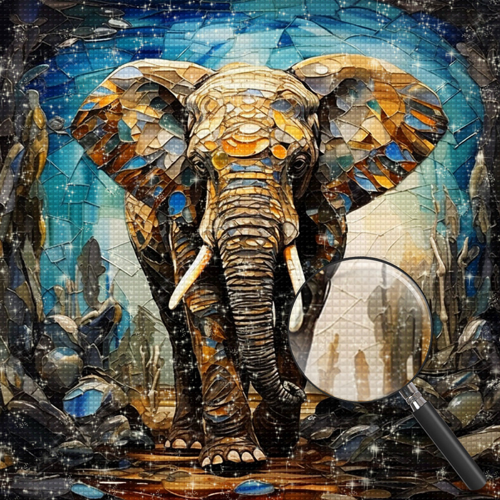 Vintage Buntglas-Stil Elefant Diamond Painting