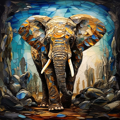 Vintage Buntglas-Stil Elefant Diamond Painting