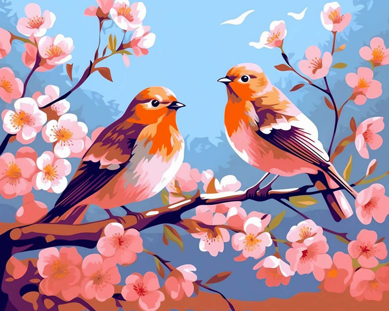 Vögel auf Blumenbaum Diamond Painting