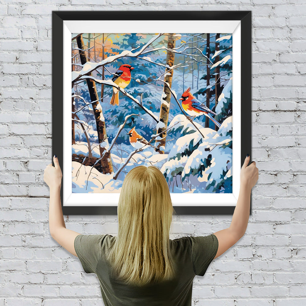 Vögel im verschneiten Wald Diamond Painting