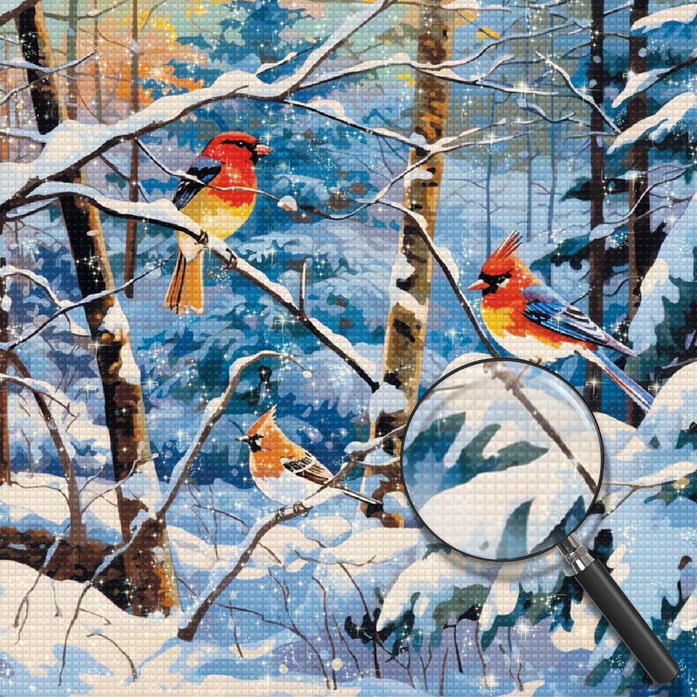 Vögel im verschneiten Wald Diamond Painting