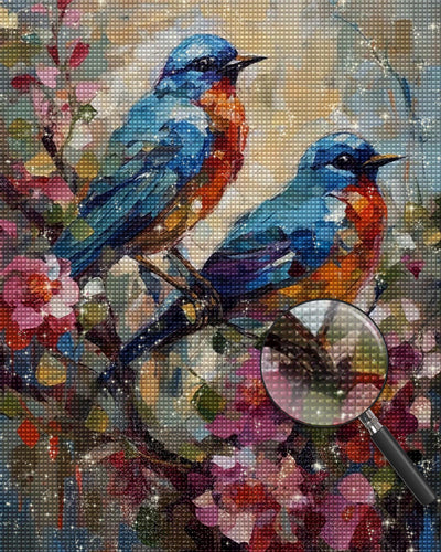 Vögel und Blumen im Stil der Ölmalerei Diamond Painting