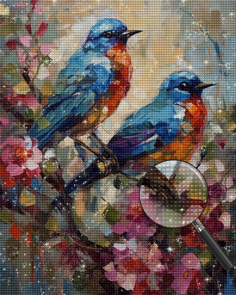 Vögel und Blumen im Stil der Ölmalerei Diamond Painting