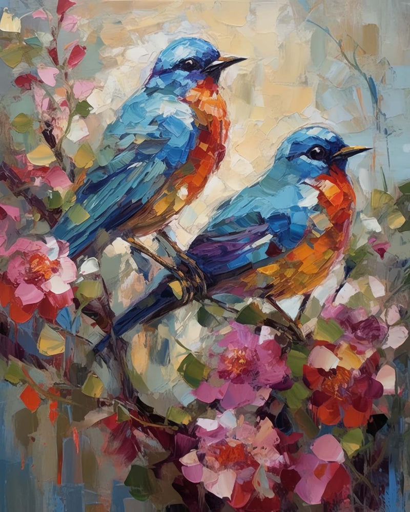 Vögel und Blumen im Stil der Ölmalerei Diamond Painting