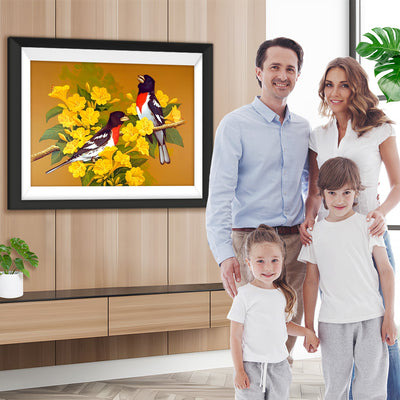 Vögel und gelbe Blumen Diamond Painting