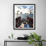 Vögel und Kaffee am Meer Diamond Painting