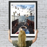 Vögel und Kaffee am Meer Diamond Painting