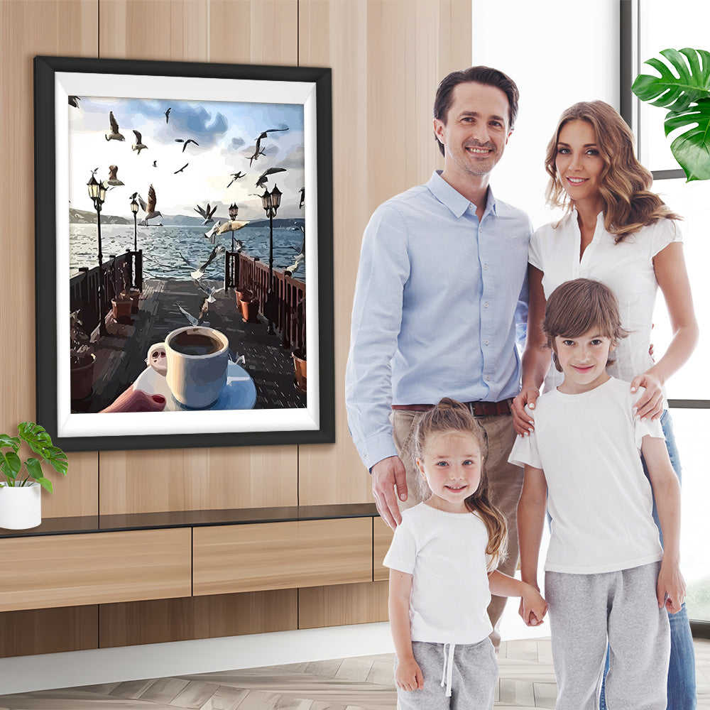 Vögel und Kaffee am Meer Diamond Painting