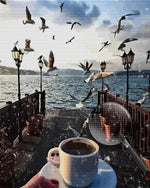 Vögel und Kaffee am Meer Diamond Painting
