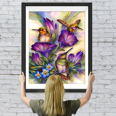 Vögel und lila Blumen Diamond Painting