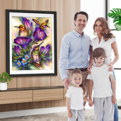 Vögel und lila Blumen Diamond Painting