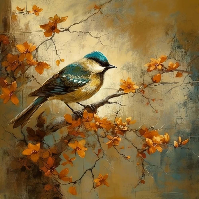 Vogel auf Blumenbaum Diamond Painting
