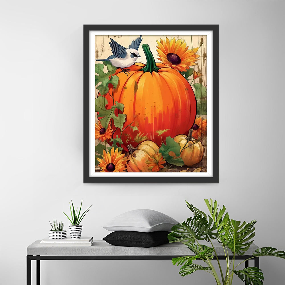 Vogel auf dem großen Kürbis Diamond Painting