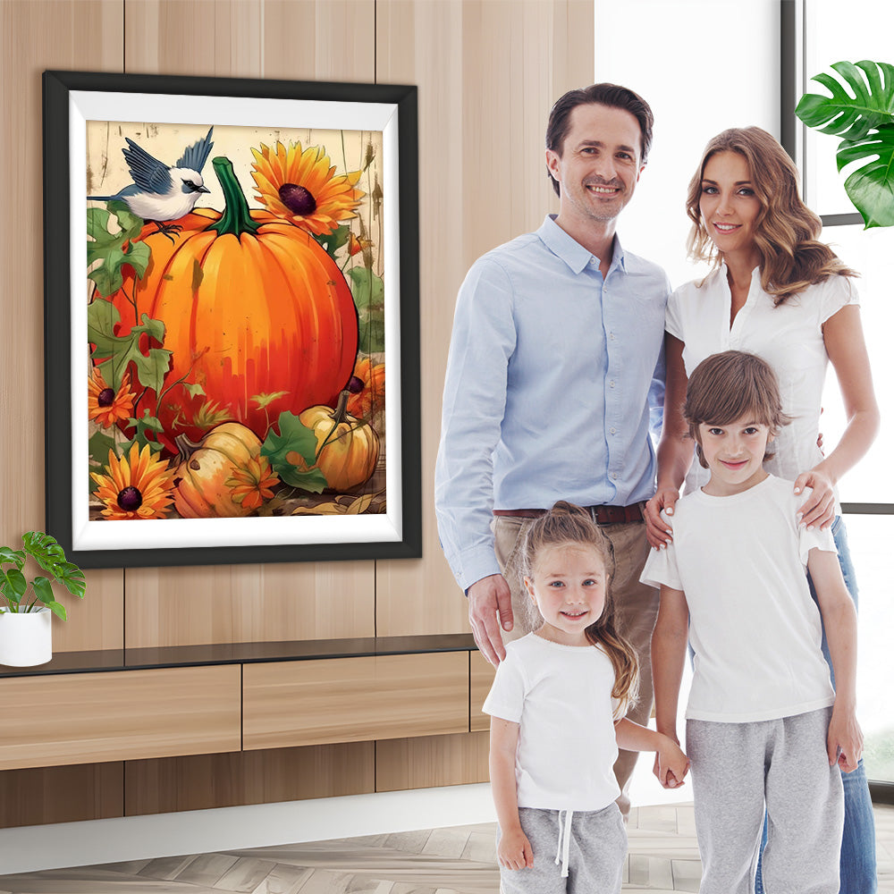 Vogel auf dem großen Kürbis Diamond Painting