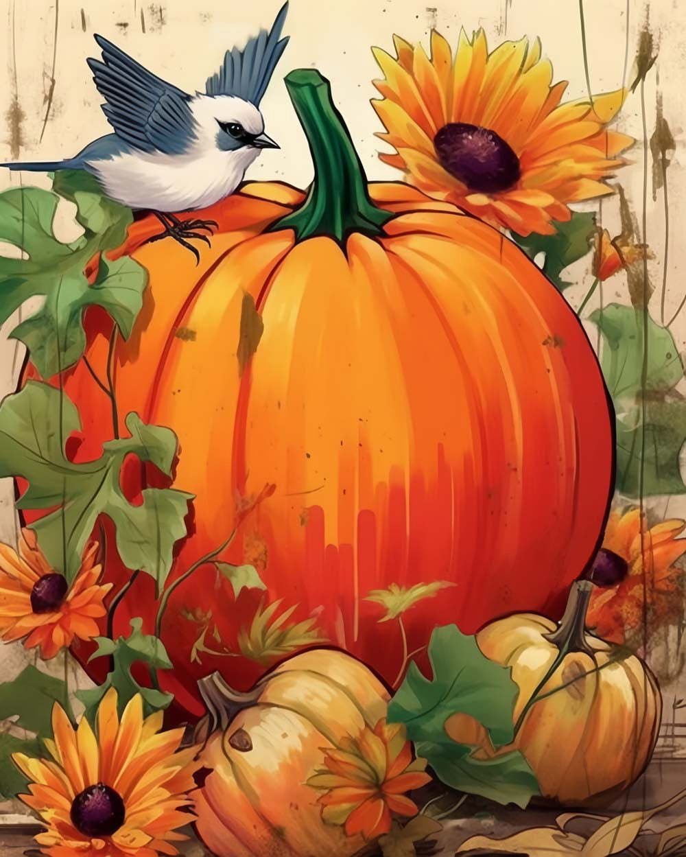 Vogel auf dem großen Kürbis Diamond Painting