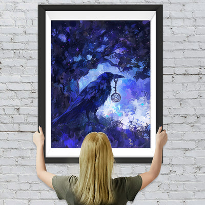Vogel hält Schlüssel im Blauen Wald Diamond Painting