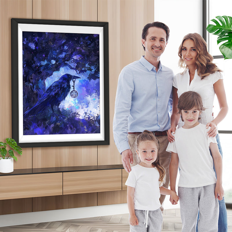 Vogel hält Schlüssel im Blauen Wald Diamond Painting