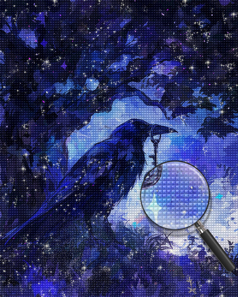 Vogel hält Schlüssel im Blauen Wald Diamond Painting