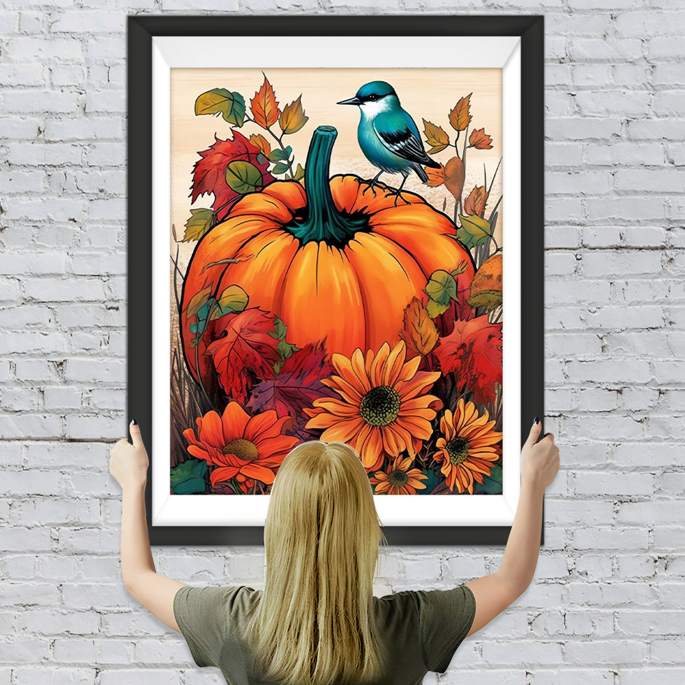 Vogel, Kürbis und Sonnenblumen Diamond Painting