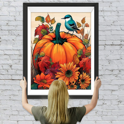 Vogel, Kürbis und Sonnenblumen Diamond Painting