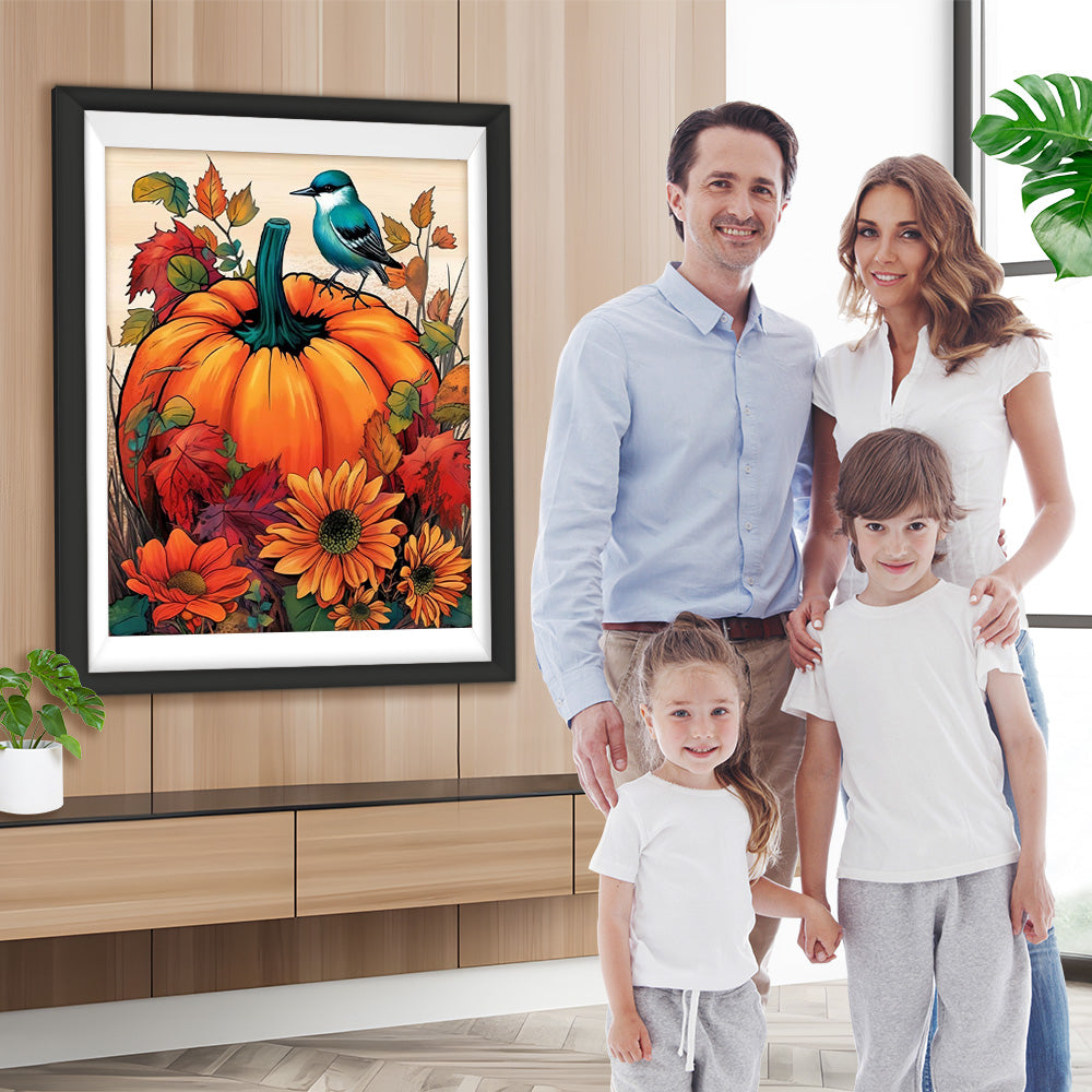 Vogel, Kürbis und Sonnenblumen Diamond Painting