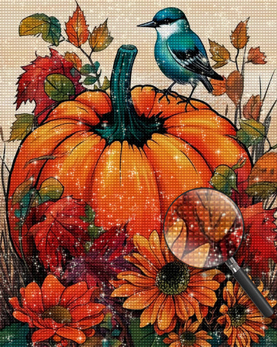 Vogel, Kürbis und Sonnenblumen Diamond Painting