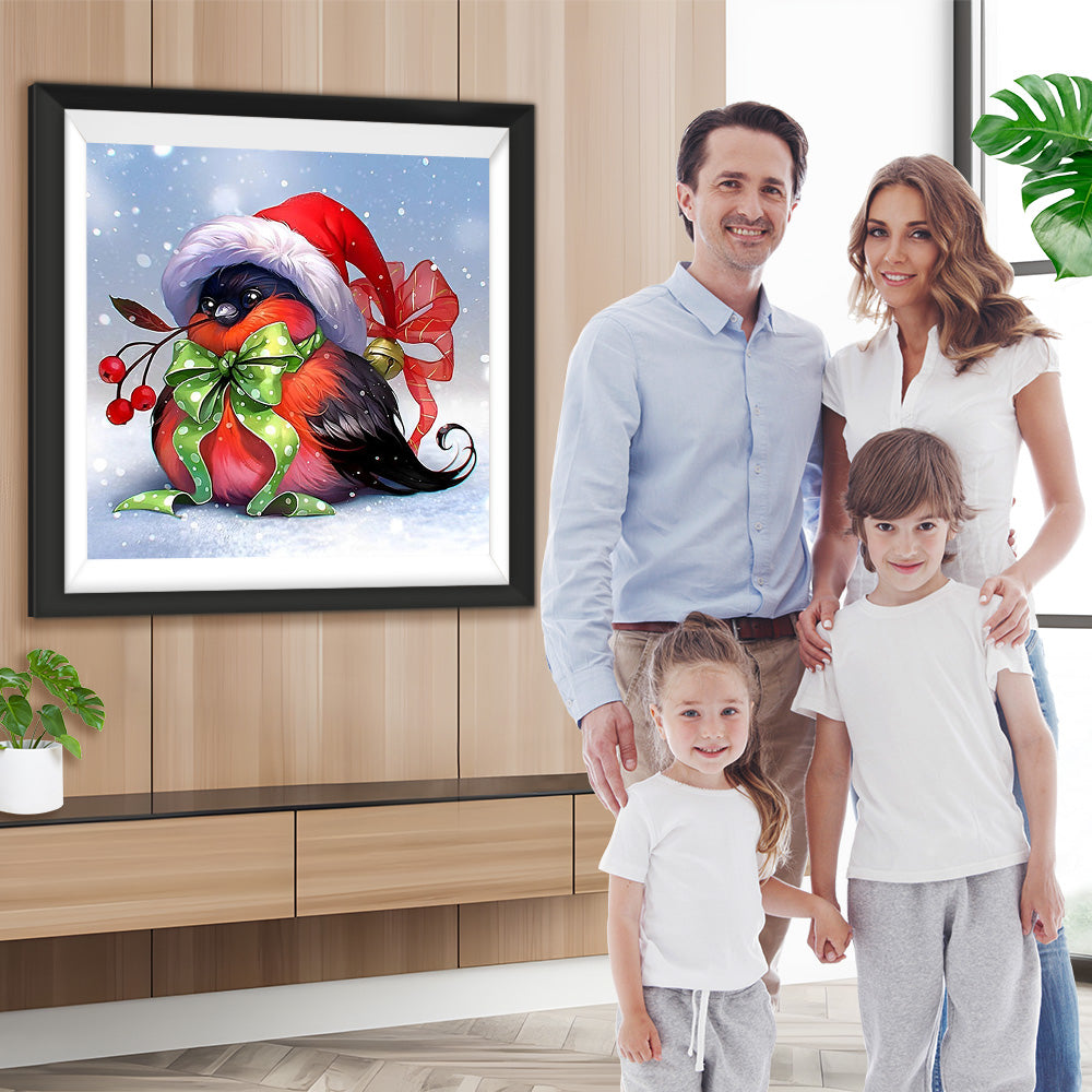 Vogel mit Weihnachtsmütze Diamond Painting