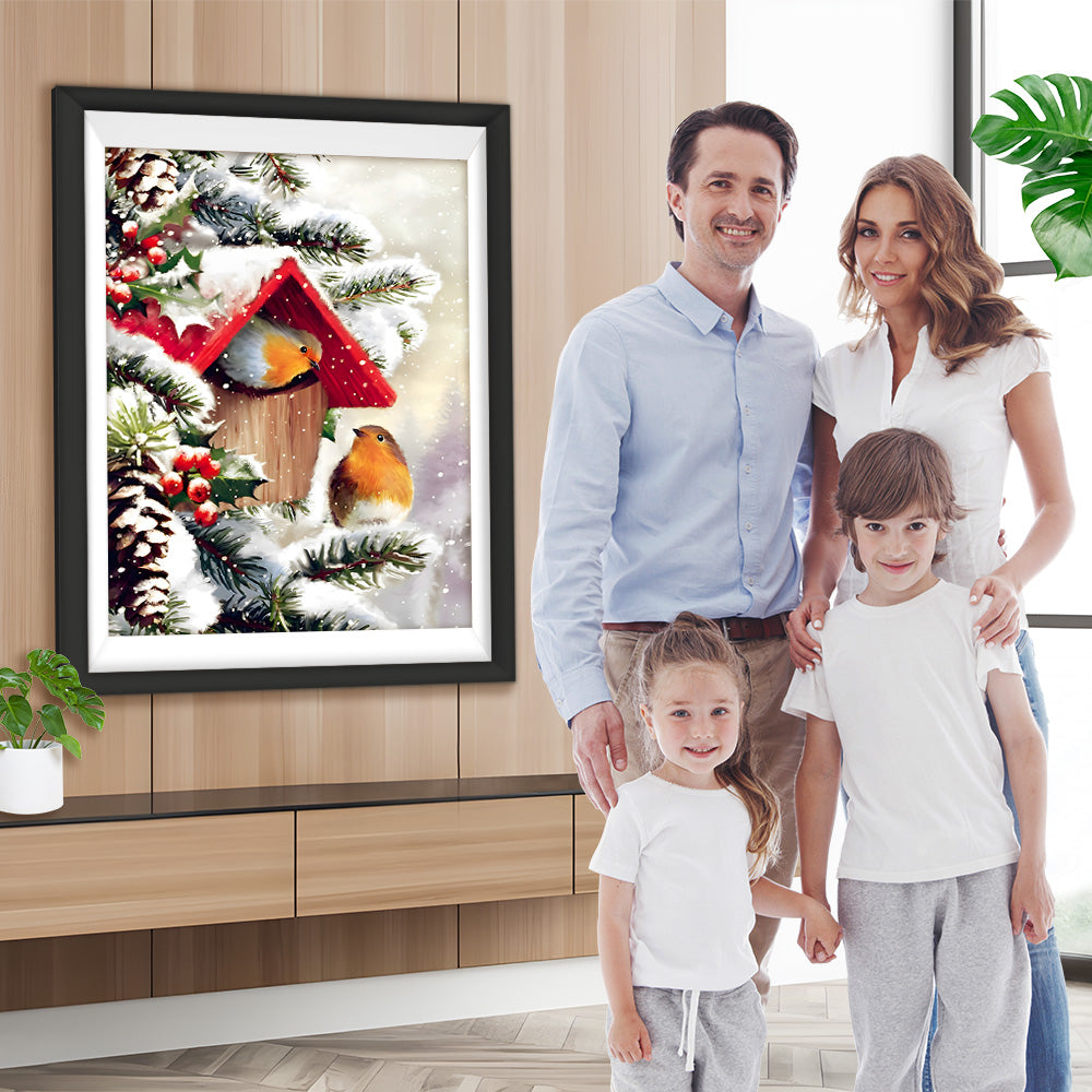 Vogelhaus im Schnee Diamond Painting