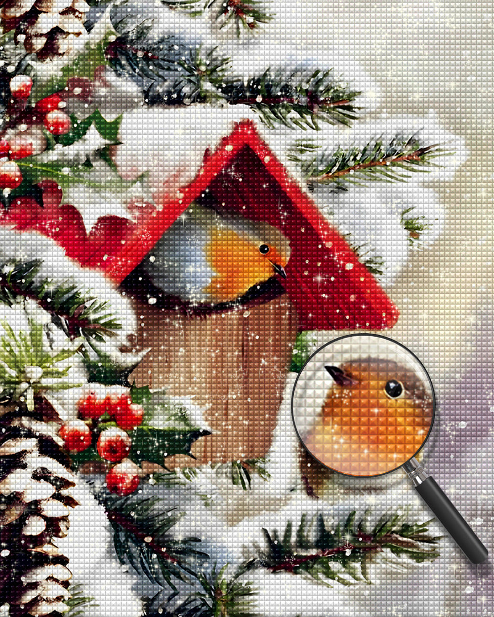 Vogelhaus im Schnee Diamond Painting
