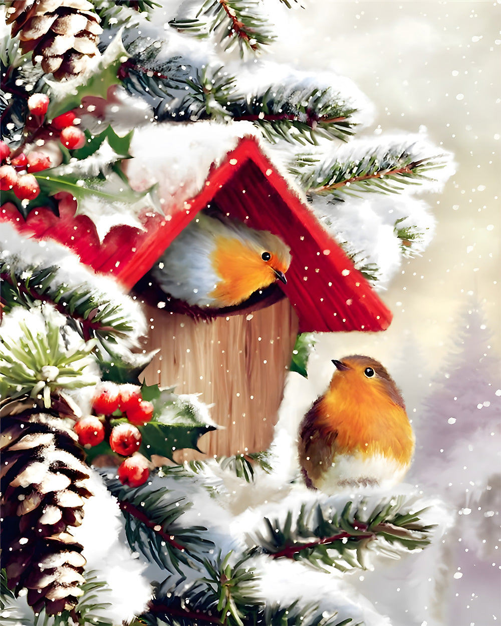 Vogelhaus im Schnee Diamond Painting