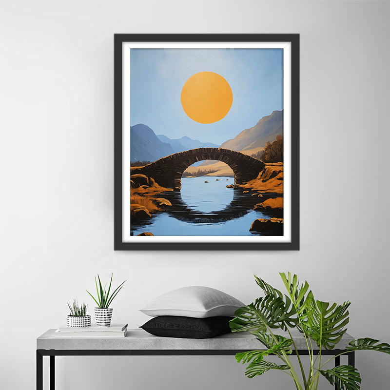 Vollmond über der Bogenbrücke in den Bergen Diamond Painting