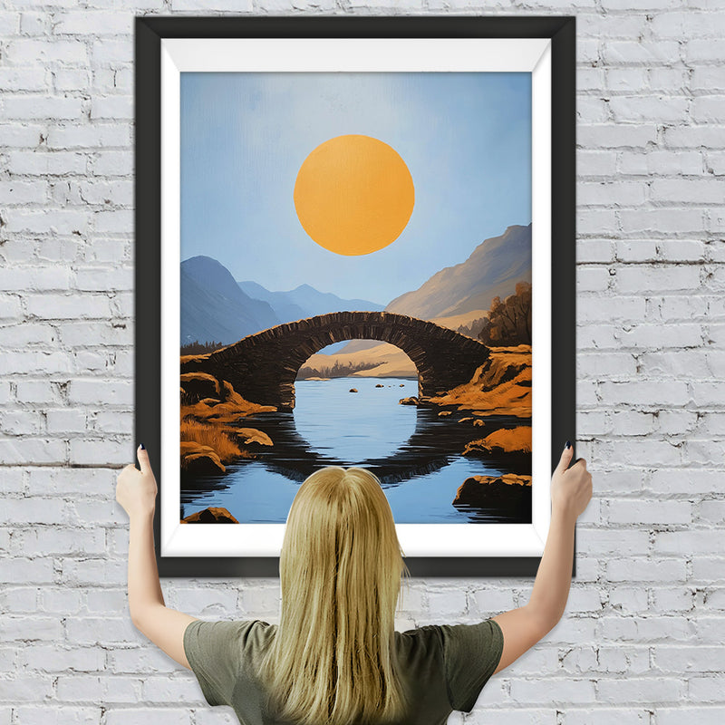 Vollmond über der Bogenbrücke in den Bergen Diamond Painting