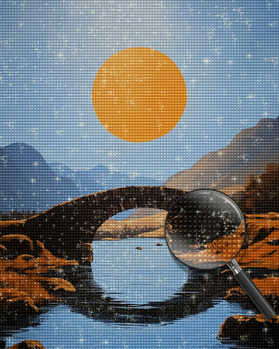Vollmond über der Bogenbrücke in den Bergen Diamond Painting