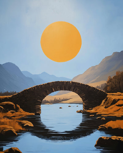 Vollmond über der Bogenbrücke in den Bergen Diamond Painting