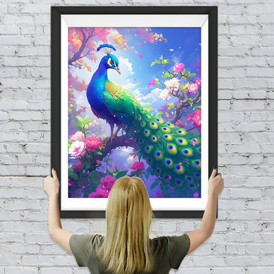 Von Blumen Umgebener Pfau Diamond Painting