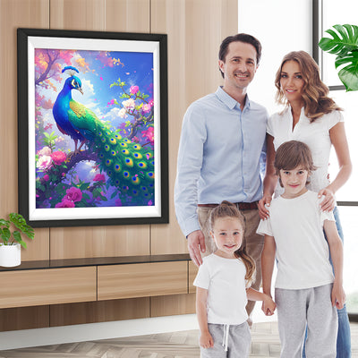 Von Blumen Umgebener Pfau Diamond Painting