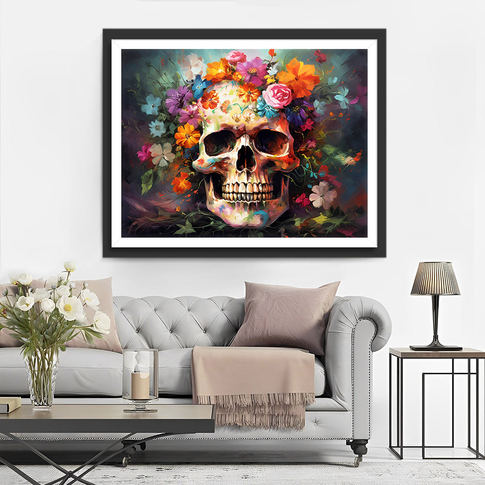 Von Blumen umgebener Schädel Diamond Painting