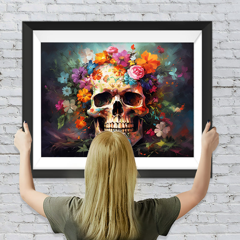 Von Blumen umgebener Schädel Diamond Painting