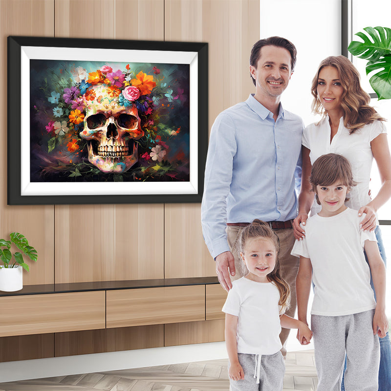 Von Blumen umgebener Schädel Diamond Painting