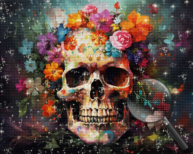 Von Blumen umgebener Schädel Diamond Painting